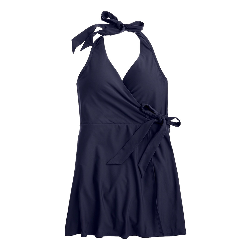 J.Crew NWT Halter Wrap Swim Dress Navy Size 8 One Piece Swimsuit Coastal Beach